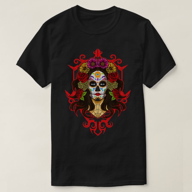 Santa Muerte La Calavera Catrina Sugar Skull T-Shirt (Design vorne)