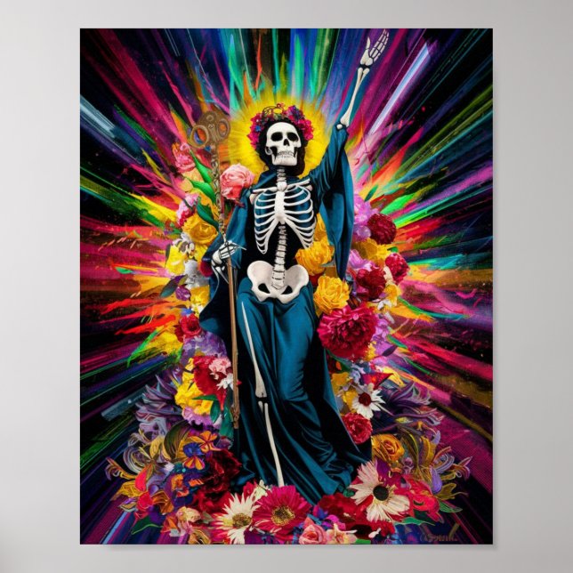 Santa Muerte mit farbenfrohen Lichtplakaten Poster (Vorne)