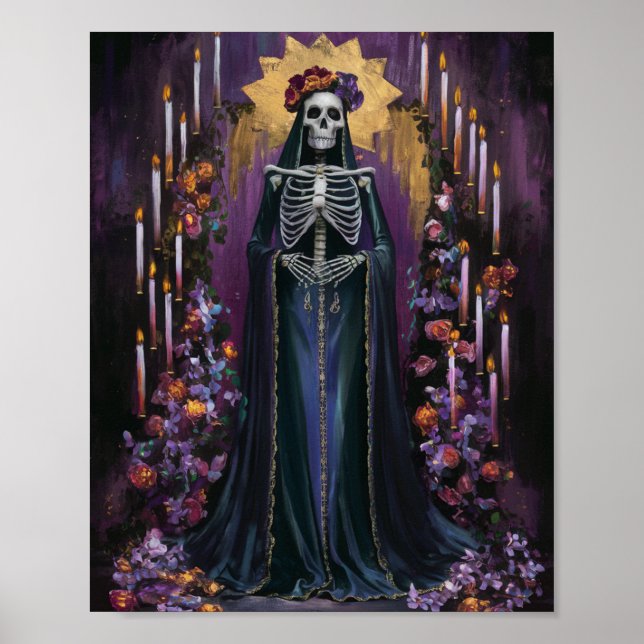 Santa Muerte mit Kerzen und Blume Poster (Vorne)