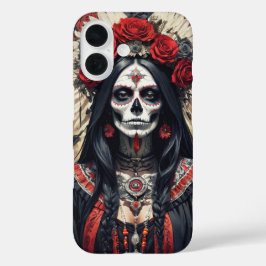 Santa Muerte mit roten Blume verziert iPhone 16 Hülle