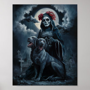Santa Muerte mit zweiköpfigem Hund Poster