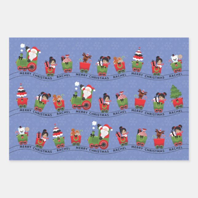 Santa & Multikulturelle Girl Geschenkpapier Set (Vorderseite 2)
