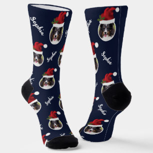 Santa-Mütze mit individuellem Foto und Namen auf B Socken
