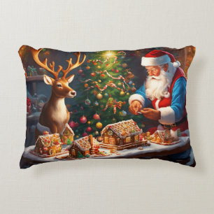 Santa N Reindeer machen Lebkuchenhaus Weihnachten Dekokissen