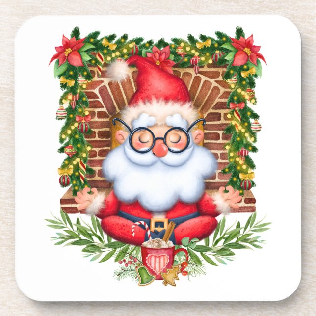 Santa Namaste Yoga Pose Weihnachten Untersetzer Se (Vorderseite)