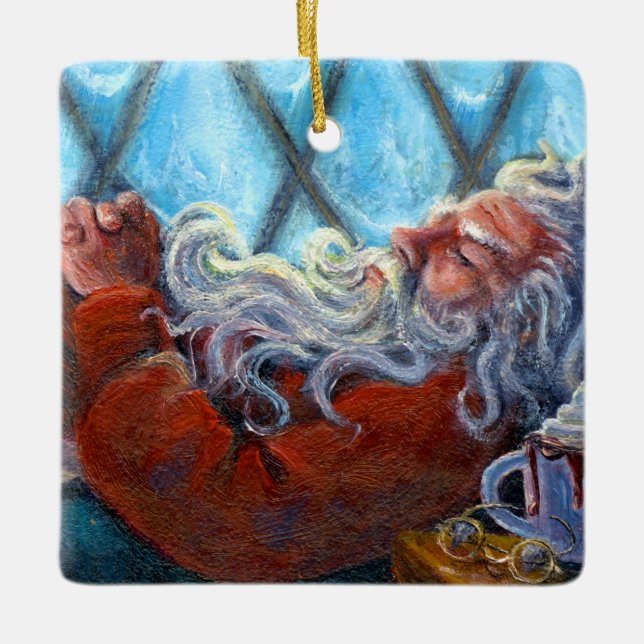"Santa Napping" Keramikornament (Vorderseite)