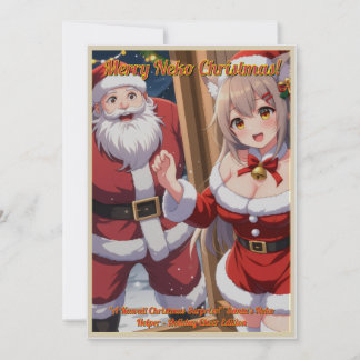 Santa & Neko Helfer (Herunterladbar) Feiertagskarte