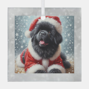 Santa Newf Welpen Weihnachtsbaumschmuck Ornament Aus Glas