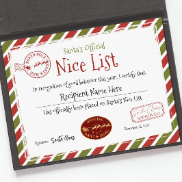 Santa Nice List Zertifikat, Santa Claus Nice Liste