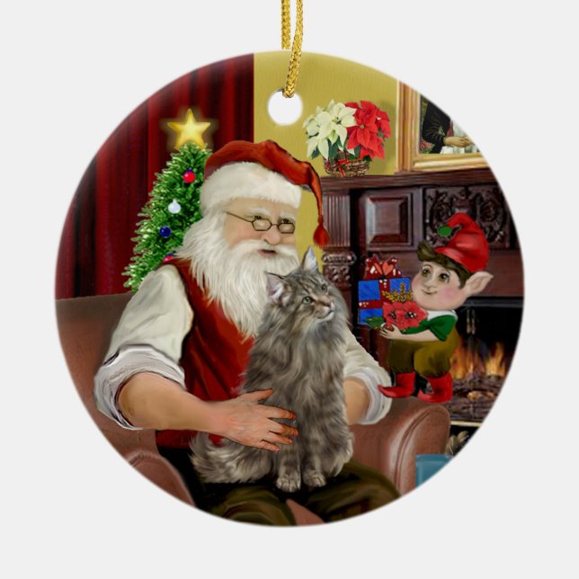 Santa - Norwegische Waldkatze Keramik Ornament (Vorne)