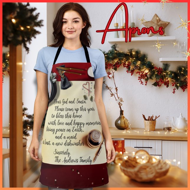 Santa Note Peace Funny Request Quill Pen Medium Schürze (A pretty apron with a funny wish for something to make life less laborious)