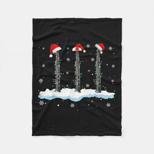Santa Oboe Weihnachtslichter Lustiger Oboenliebhab Fleecedecke (Vorderseite)