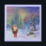 SANTA OF THE GNOMES MAGNET<br><div class="desc">Mixed media painting , fine art digital art. Little Gnome is a rare old italian toy that we have from the years 1950.</div>