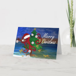 Santa Oktopus schneidet eine Trimm-Küstenkarte Karte