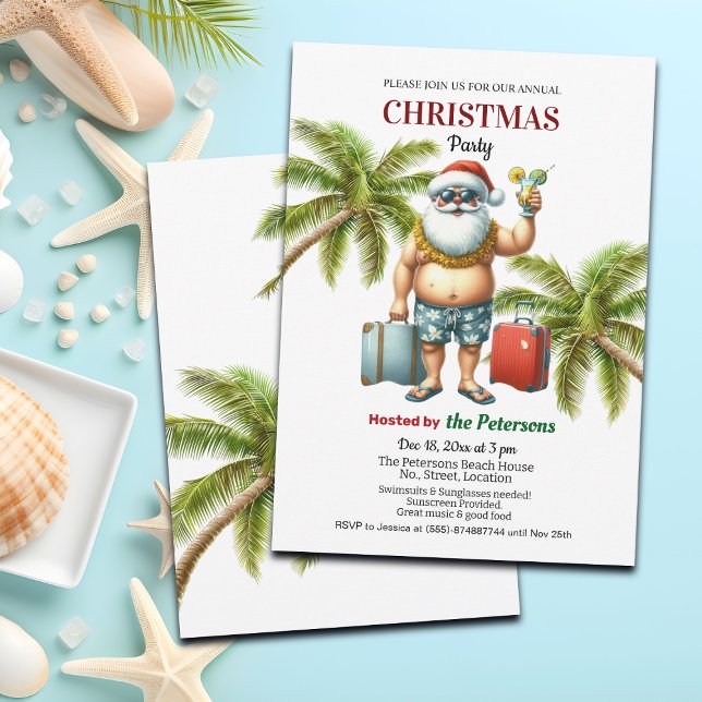 Santa on a Tropical Island Christmas Party Einladung (Von Creator hochgeladen)