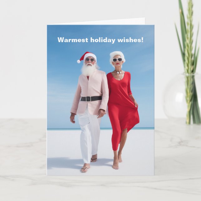 Santa on Beach Ferienkarte Dankeskarte (Vorderseite)