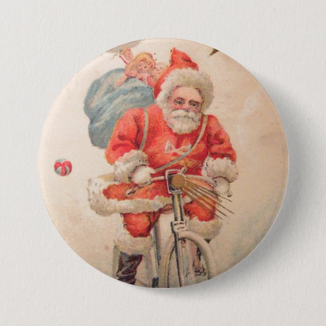 Santa on Bicylce Button (Vorderseite)