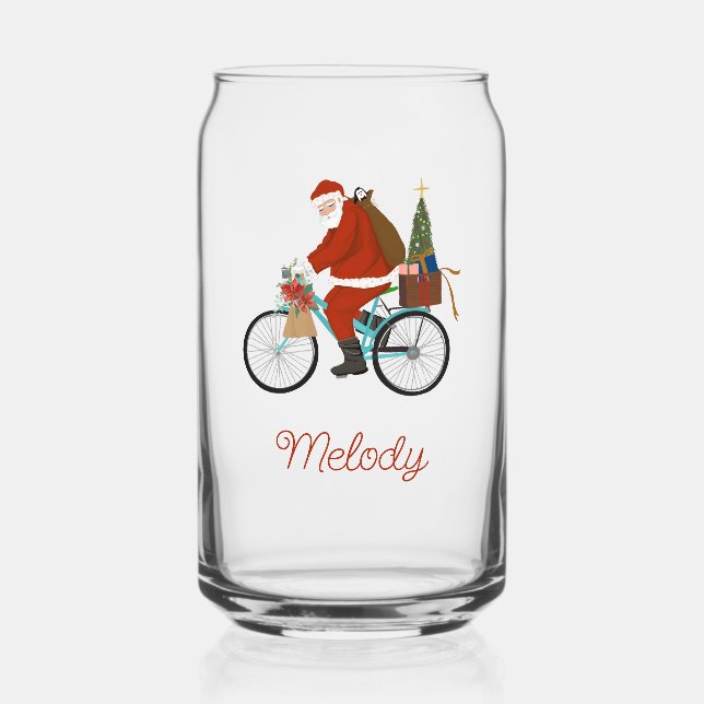 Santa on Bike Kinder Personalisierte Weihnachtsmil Dosenglas (Vorderseite)