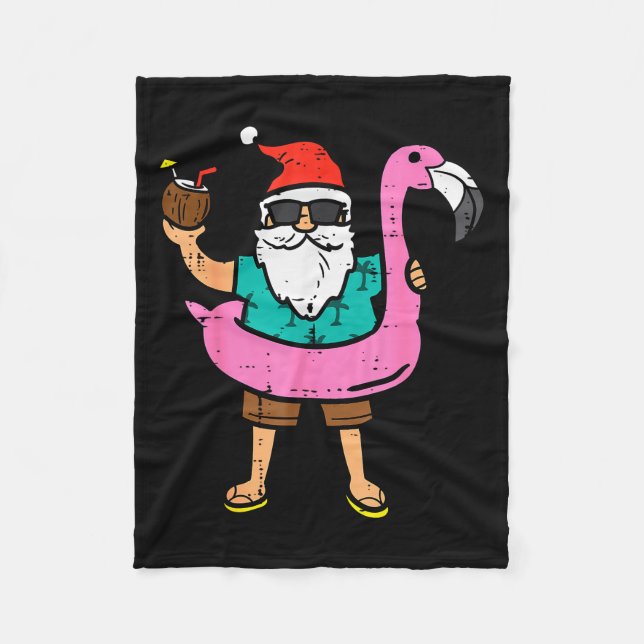 Santa On Flamingo Floatie Cute Christmas In July X Fleecedecke (Vorderseite)