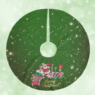 Santa on Frohe Weihnachtsbahn Letters Green stars Polyester Weihnachtsbaumdecke