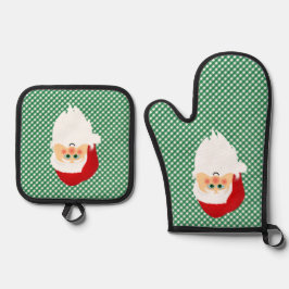 Santa on Green Gingham Karos Design Ofenhandschuh & Topflappen-Set