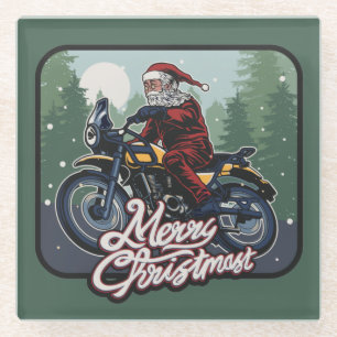 Santa on Motorrad Glasuntersetzer