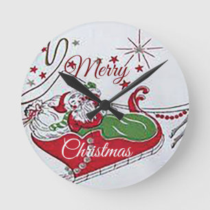"Santa on Sleigh" Runde Acrylwand Uhr