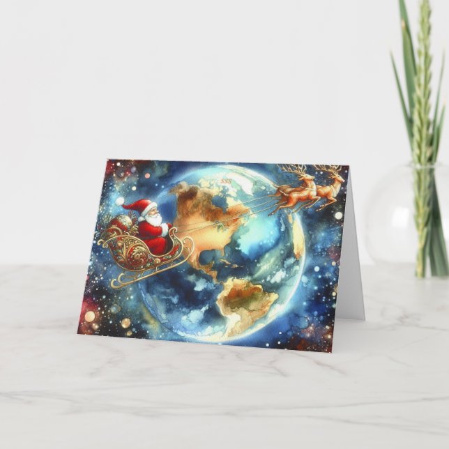 Santa on Sleigh Weihnachtskarte Dankeskarte (Vorderseite)