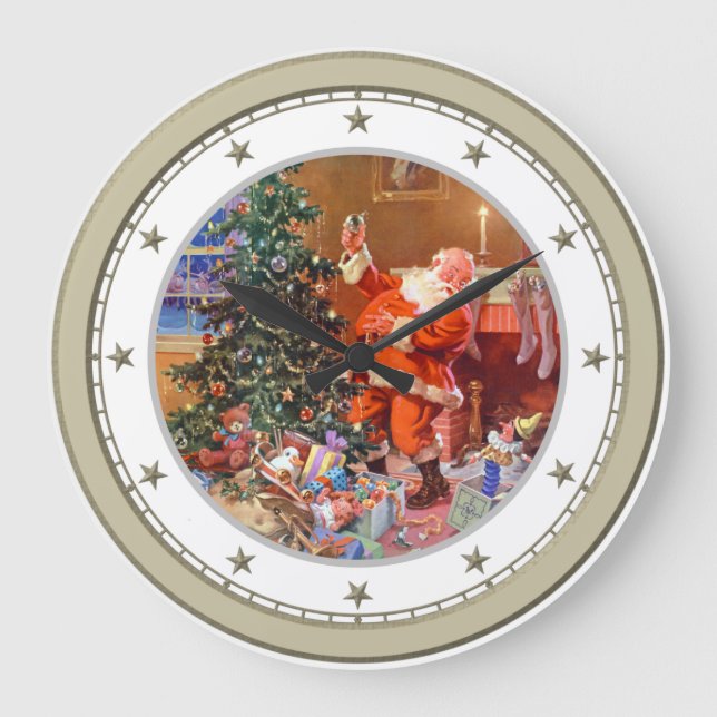 Santa on the Night Before Christmas Große Wanduhr (Vorderseite)