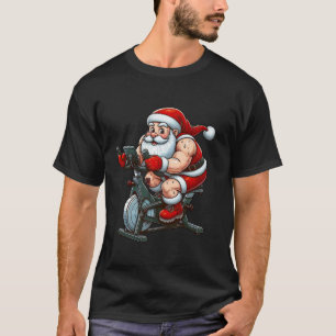 Santa on Übung Bike Gym Fitness Workout Christm T-Shirt
