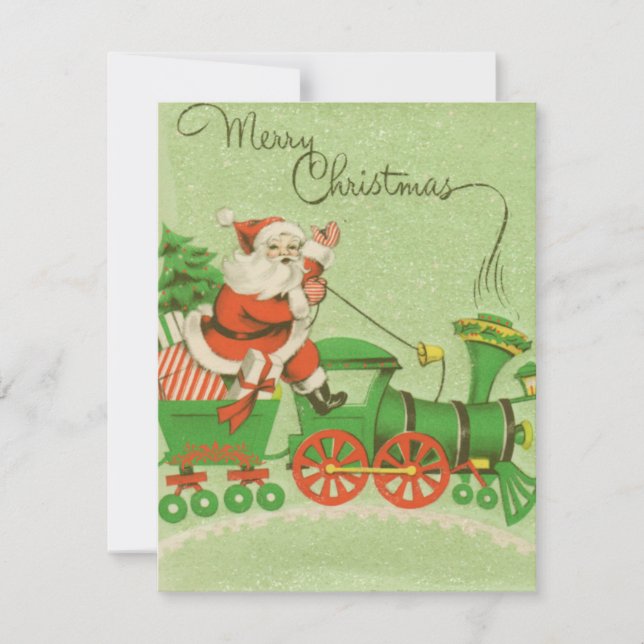 Santa on Vintag Retro Weihnachtszug Feiertagskarte (Vorderseite)