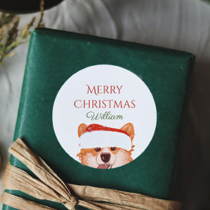 Santa Orange Corgi Frohe Weihnachten Personalisie Runder Aufkleber