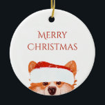 Santa Orange Corgi Weihnachten Keramik Ornament<br><div class="desc">Niedlich orangefarbene Corgi Illustration Frohe Weihnachtszeit- anpassbare Namensschild Geschenk Tag. Frohe Weihnachten!</div>