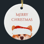 Santa Orange Corgi Weihnachten Keramik Ornament<br><div class="desc">Niedlich orangefarbene Corgi Illustration Frohe Weihnachtszeit- anpassbare Namensschild Geschenk Tag. Frohe Weihnachten!</div>