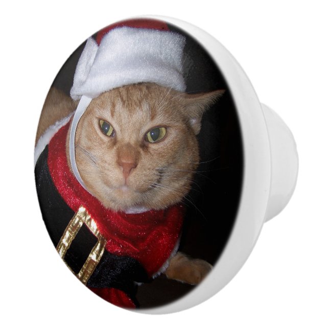 Santa Orange Tabby Cat Knob Keramikknauf (Rechts)