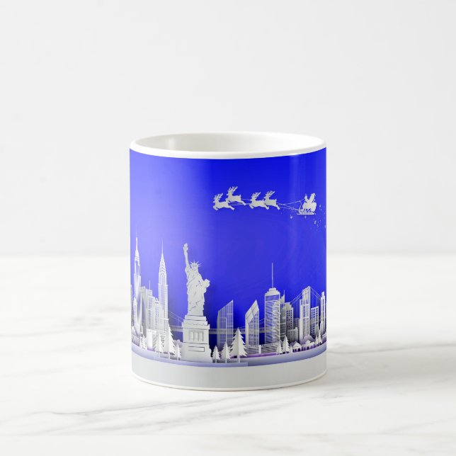 Santa Over New York City Christmas Blue Mug (Centre)