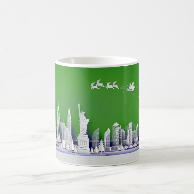 Santa Over New York City Christmas Green Mug (Centre)
