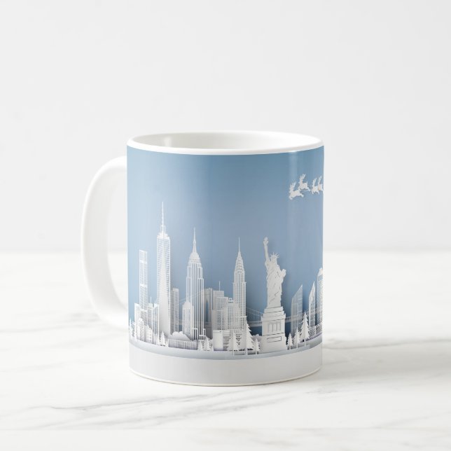 Santa Over New York City Christmas Mug Kaffeetasse (Vorderseite Links)