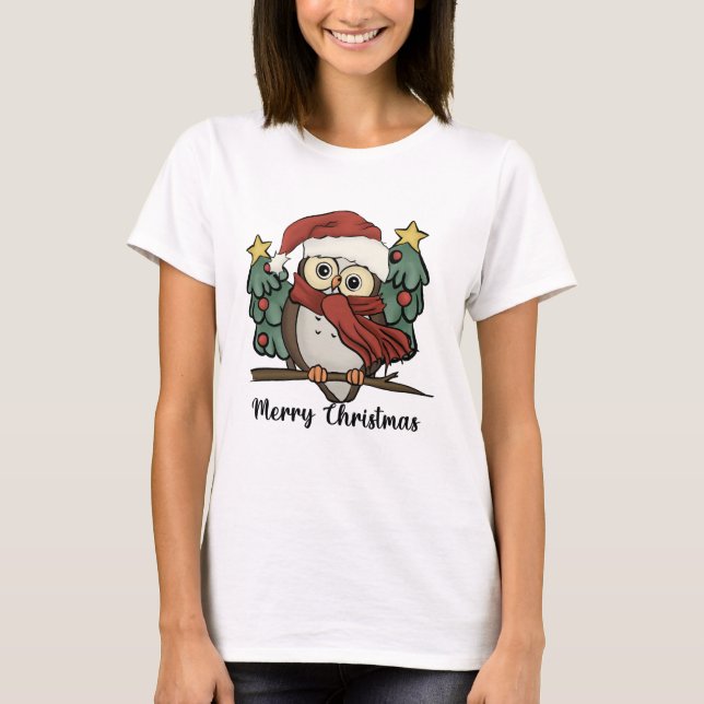 Santa Owl Christmas T Shirt (Vorderseite)