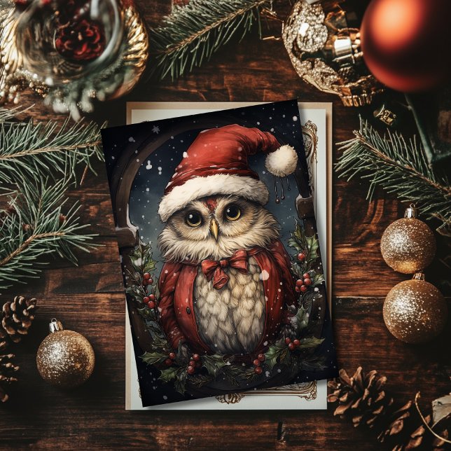 Santa Owl Ferienkarte Feiertagskarte (Von Creator hochgeladen)