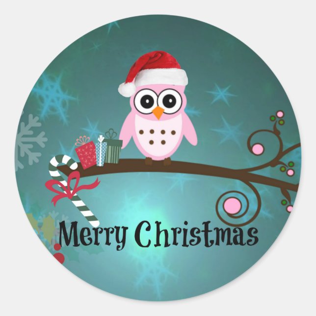 Santa Owl, niedlich und kuschelig Runder Aufkleber (Vorderseite)