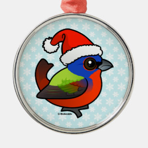 Santa Painted Bunting Silbernes Ornament