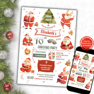 Santa Pajama Party Einladung zum Geburtstag