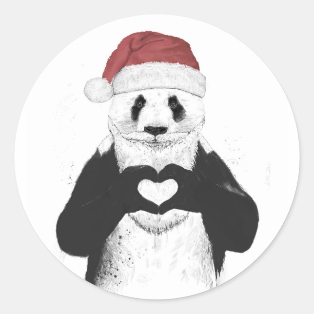 Santa Panda Runder Aufkleber (Vorderseite)