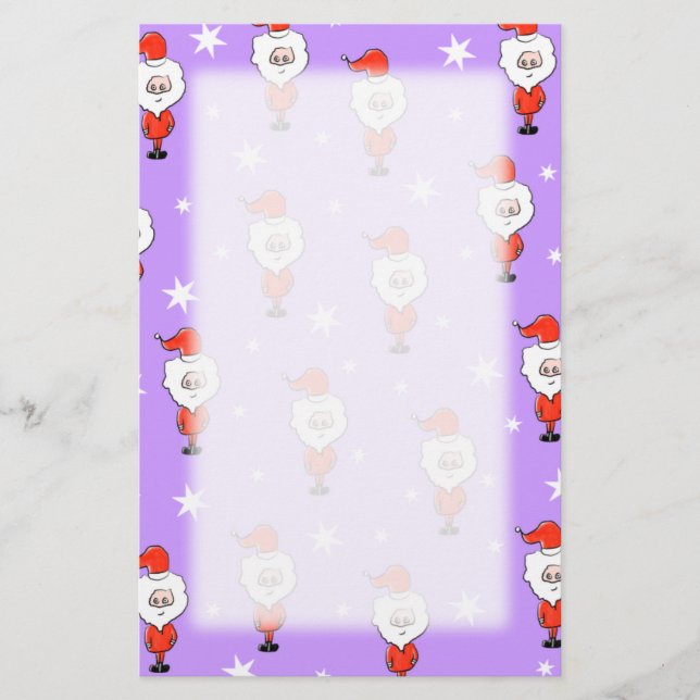 Santa Pattern. Lila Weihnachtsmuster. Briefpapier (Vorderseite)
