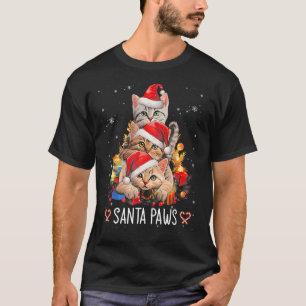 Santa Paw und Claw Santa Cat Weihnachtsbaum Lichte T-Shirt