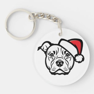 Santa Paws: AmStaff-Hund mit festlichem Hut Schlüsselanhänger