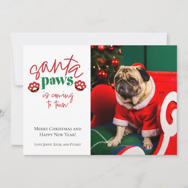 Santa Paws arrive en ville Carte de vacances pour  (Devant)