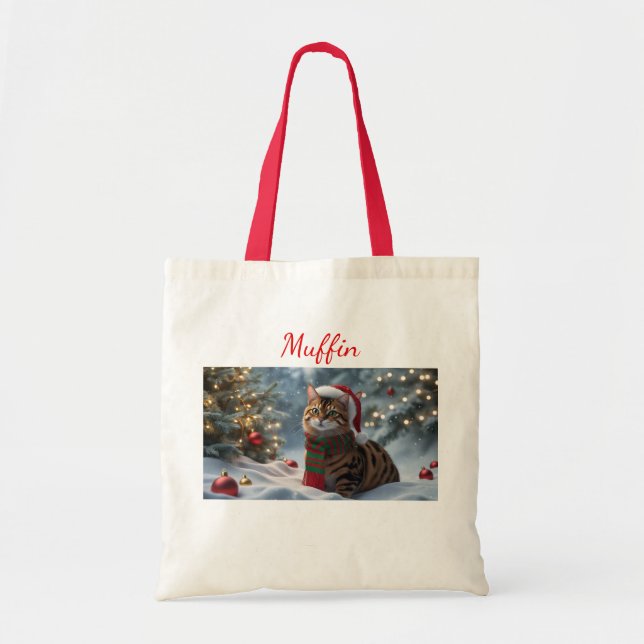 Santa Paws Bengalisch Cat Weihnachten Personalisie Tragetasche (Vorne)