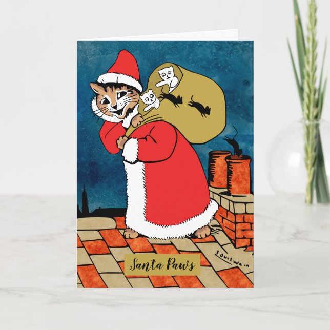 Santa Paws Cat Faltkarte Karte (Vorderseite)